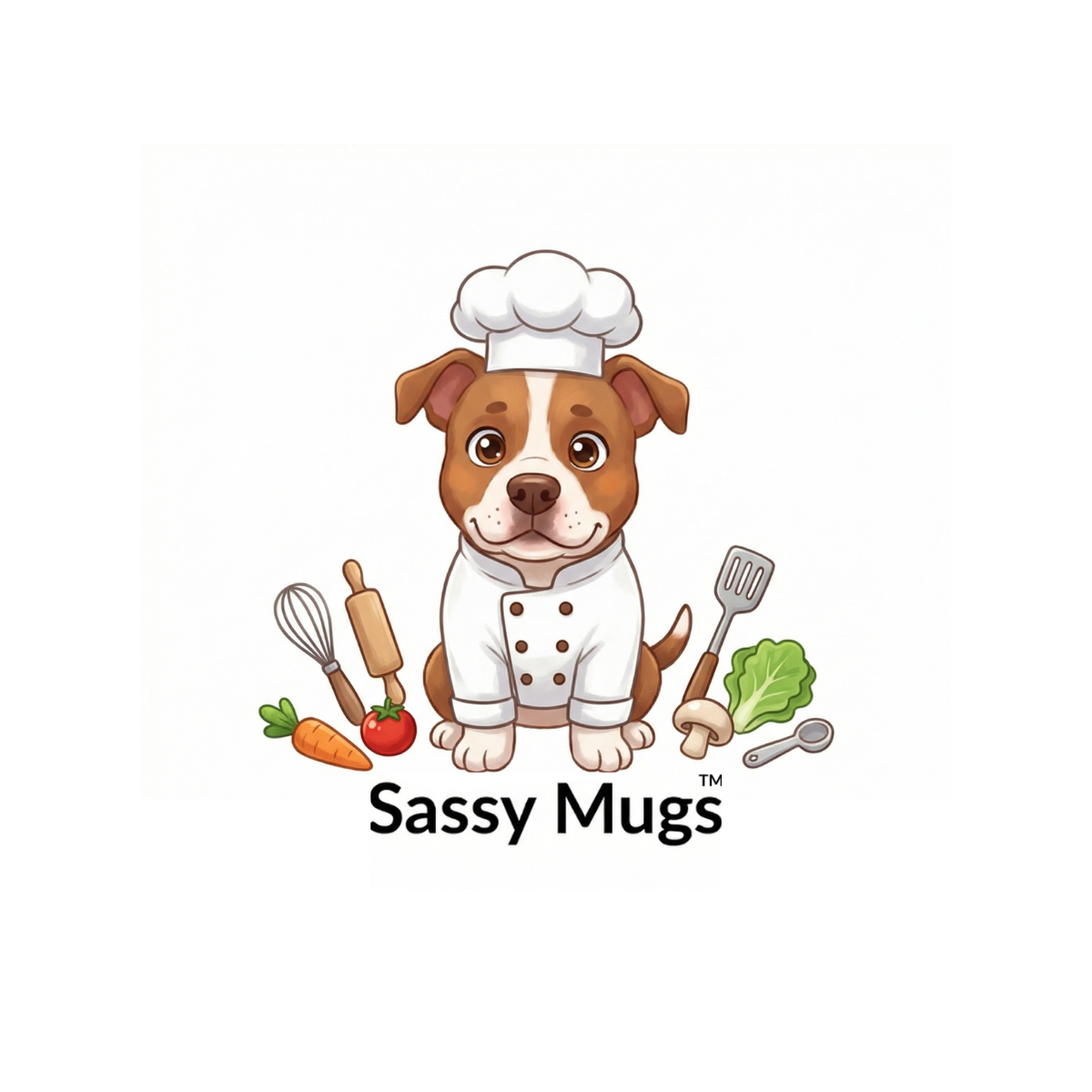 Tank the mascot dressed as a chef with hat, apron and kitchen tools