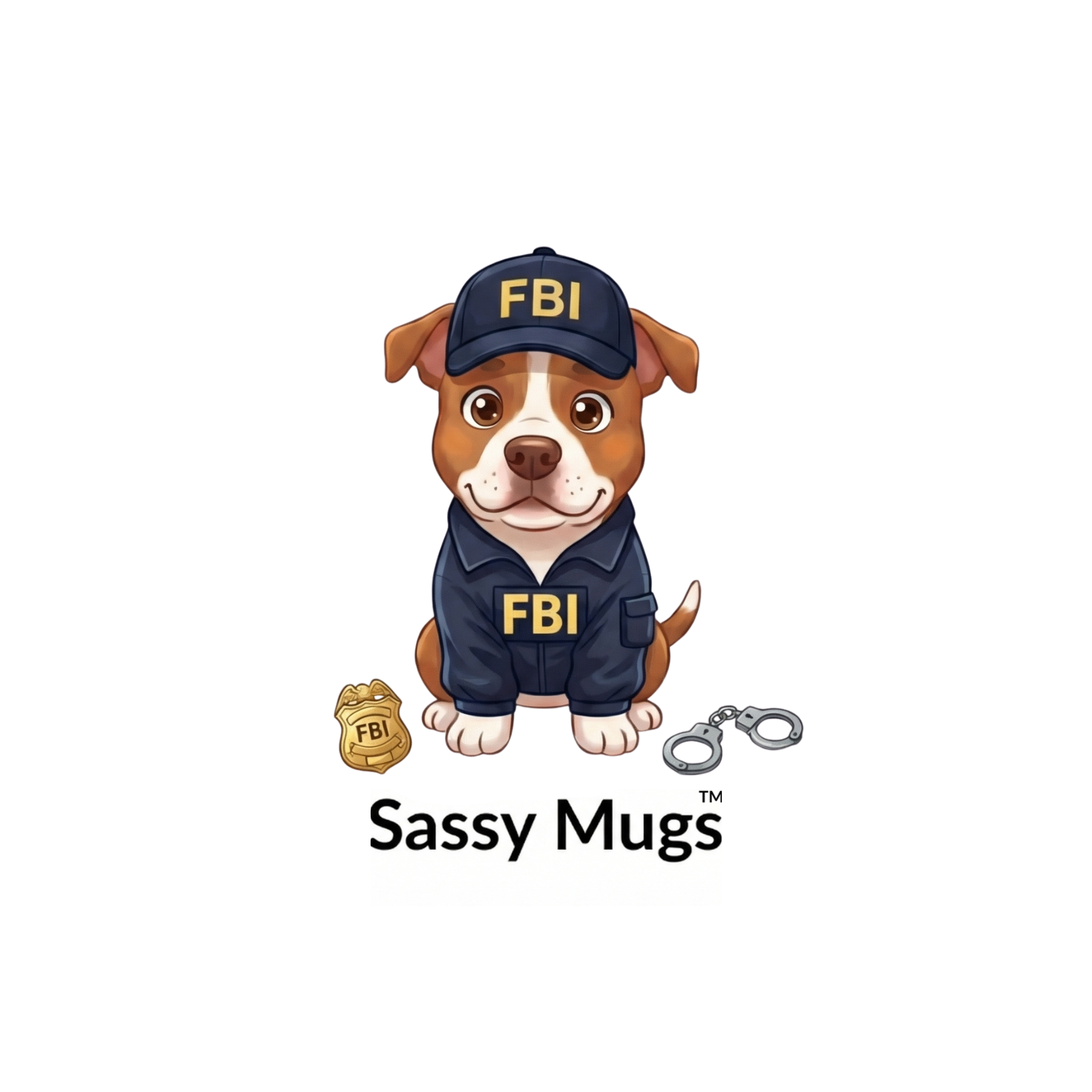 Tank the mascot dressed as an FBI agent with hat, jacket, badge and handcuffs
