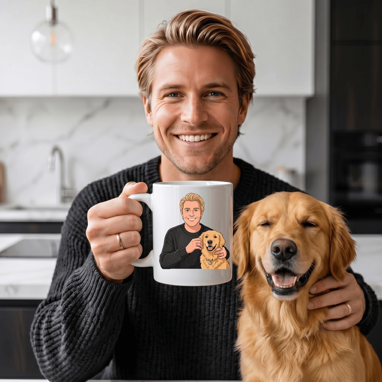 Man and his dog custom cartoon dog and dad mug