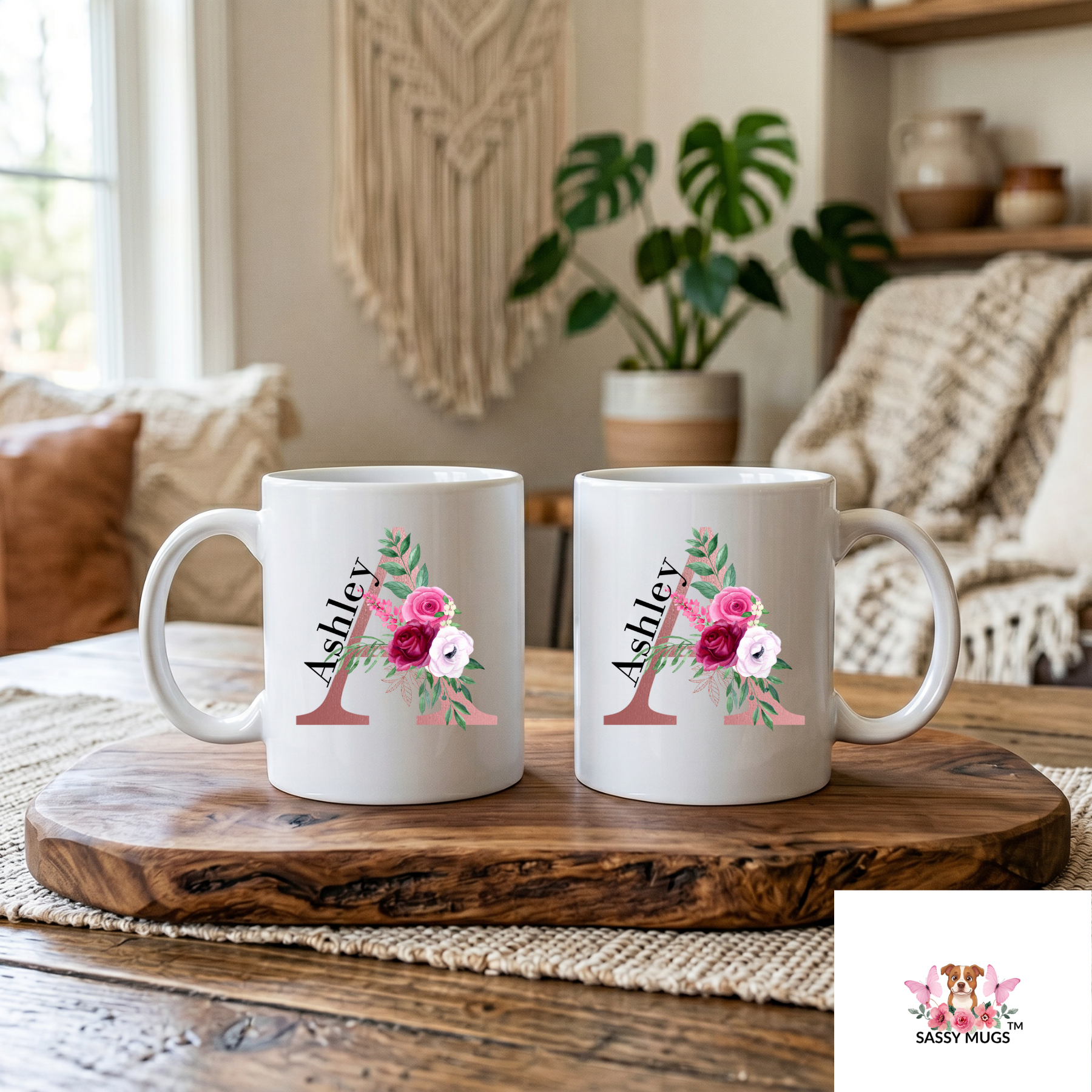 Personalized Floral Initial A Mug, Custom Name Rose Gold Letter Mug, Gift for Ashley - Image 3