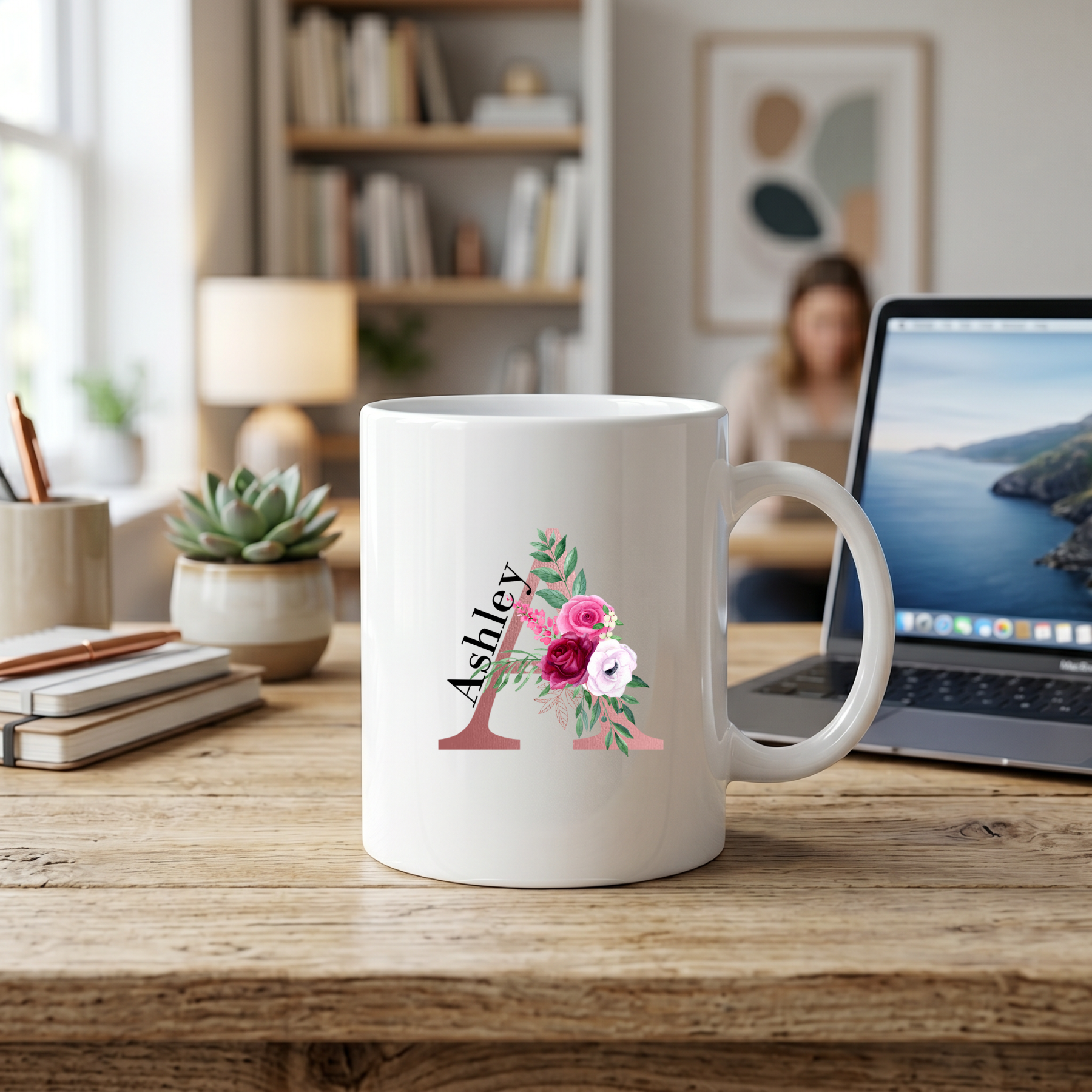 Personalized Floral Initial A Mug, Custom Name Rose Gold Letter Mug, Gift for Ashley - Image 4
