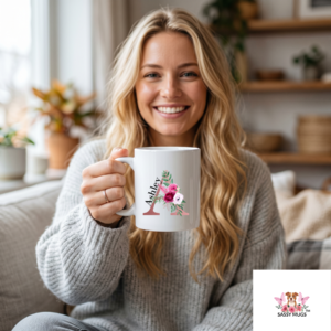 Personalized Floral Initial A Mug, Custom Name Rose Gold Letter Mug, Gift for Ashley