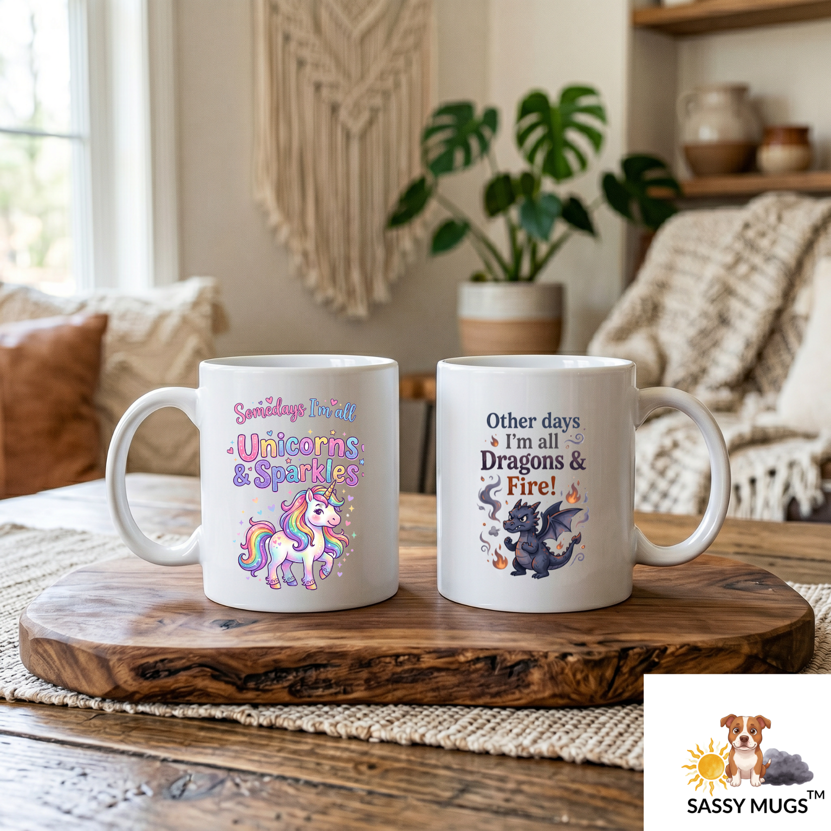 Somedays I’m All Unicorns & Sparkles, Other Days I’m All Dragons & Fire! Funny 11oz Double Sided Mood Swing Fantasy Coffee Mug | Unicorn Dragon Sassy Cup – Sassy Mugs - Image 3