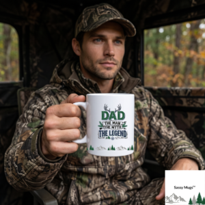 Outdoorsman Edition. Man sitting in hunting Blind with Dad the man the myth the legend Outdoorsman edition